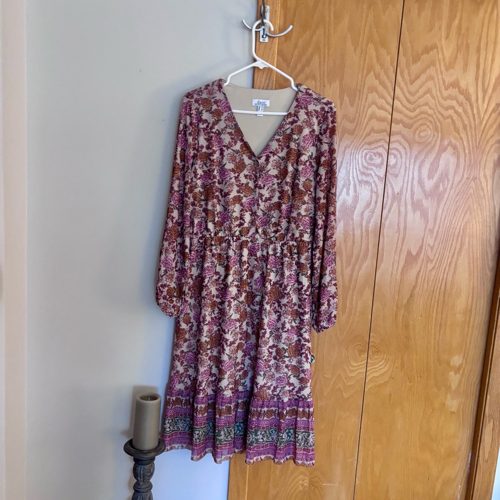 Denim & Co. Canyon Retreat Printed Long Sleeve Midi Dress NWOT